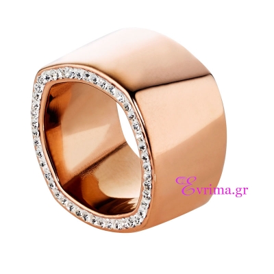 Loisir Stainless Steel Ring with Precious Stones (Quartz Crystals) and Ion Plated Rose Gold. [04L27-00362]