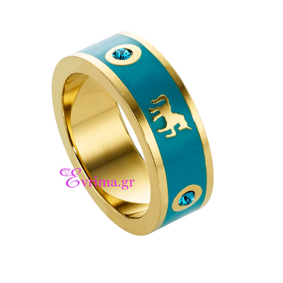 Loisir Stainless Steel Ring with Precious Stones (Enamel) and Ion Plated Gold. [04L27-00391]