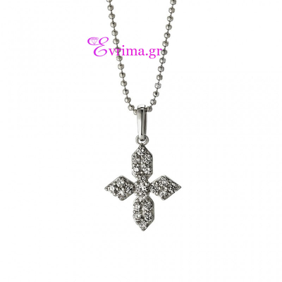 Oxette Sterling Silver Cross with Platinum Plating and Precious Stones (Zirconia). [05X01-01594]