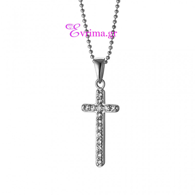 Oxette Sterling Silver Cross with Platinum Plating and Precious Stones (Zirconia). [05X01-01599]