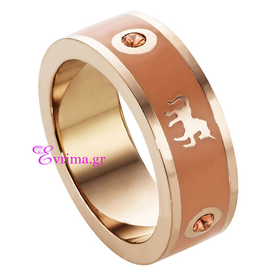 Loisir Stainless Steel Ring with Precious Stones (Enamel and Quartz Crystals) and Ion Plated Rose Gold. [04L27-00388]
