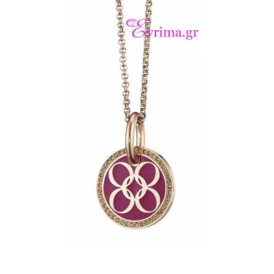 Oxette Stainless Steel Pendant with Precious Stones (Enamel and Quartz Crystals) and Ion Plated Rose Gold. [05X27-00064]