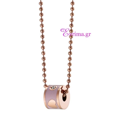 Loisir Stainless Steel Necklace with Precious Stones (Enamel and Quartz Crystals) and Ion Plated Rose Gold. [01L27-00257]