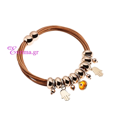 Loisir Bracelet with Rose Gold Brass and Leather. [02L15-00177]