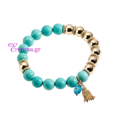 Loisir Bracelet with Gold Brass and Precious Stones (Turquoise). [02L15-00183]