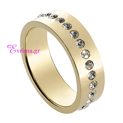 Loisir Stainless Steel Ring with Precious Stones (Quartz Crystals) and Ion Plated Gold. [04L27-00511]