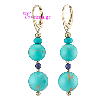 Oxette Sterling Silver Earrings with Gold Plating and Precious Stones (Lapis Lazuli and Turquoise). [03X05-01392]