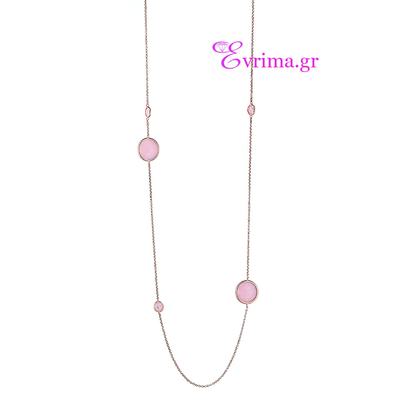 Oxette Sterling Silver Necklace with Rose Gold Plating and Precious Stones (Quartz Crystals). [01X05-01604]