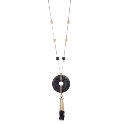 Oxette Sterling Silver Necklace with Rose Gold Plating and Precious Stones (Black Onyx). [01X05-01816]