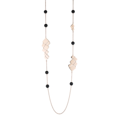 Oxette Stainless Steel Necklace with Ion Plated Rose Gold and Precious Stones (Zirconia). [01X27-00252]