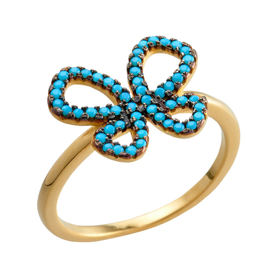 Prince Silvero Sterling Silver Ring (Butterfly) with Gold Plating and Precious Stones (Turquoise). Product Code : [DS-RG265Q-X]