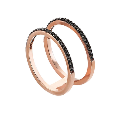 Loisir Sterling Silver Ring with Rose Gold Plating and Precious Stones (Quartz Crystals). [04L05-00558]