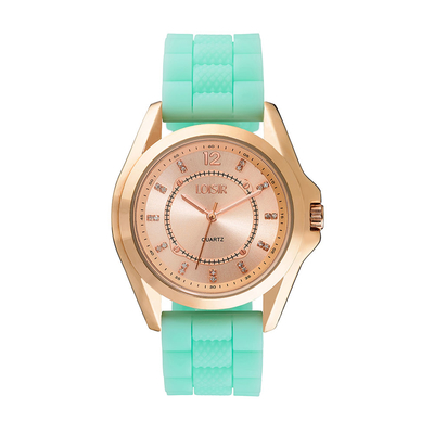 Loisir watch with Rose Gold stainless steel frame and silicon strap. [11L75-00252]