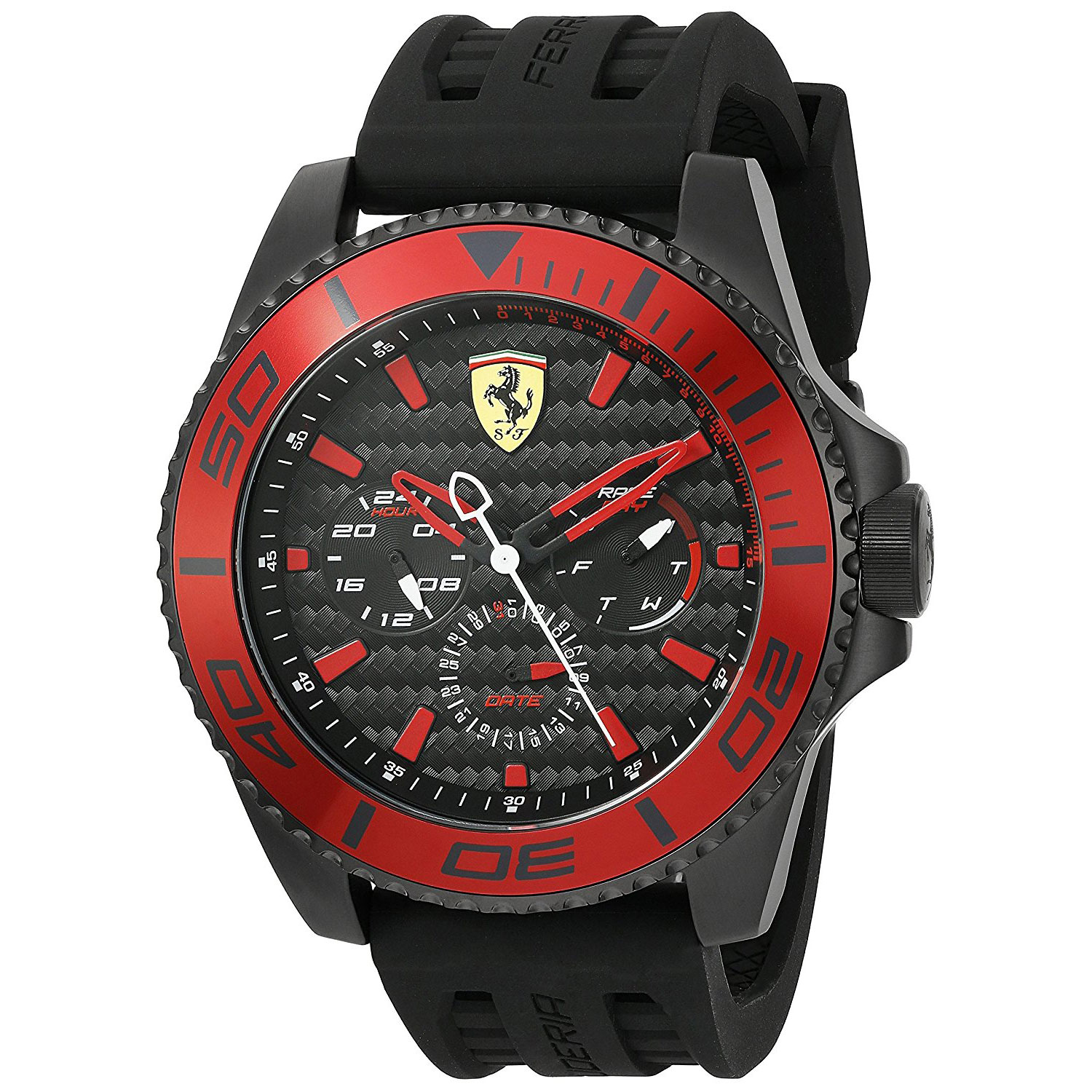 Ferrari Watch with black stainless steel and black rubber strap 0830310