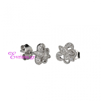 Oxette Sterling Silver Earrings (Crosses) with Platinum Plating and Precious Stones (Zirconia). [03X01-02276]