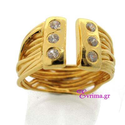 Handmade Sterling Silver Ring with Gold Plating and Precious Stones (Zirconia). Product Code : [IJ-010022]