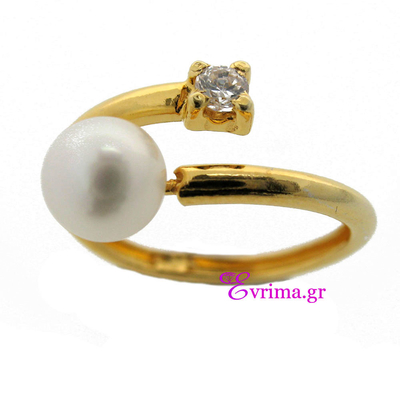 Handmade Sterling Silver Ring with Gold Plating and Precious Stones (Pearls and Zirconia). Product Code : [IJ-010031]