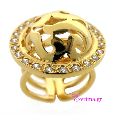 Handmade Sterling Silver Ring with Gold Plating and Precious Stones (Zirconia). Product Code : [IJ-010043]