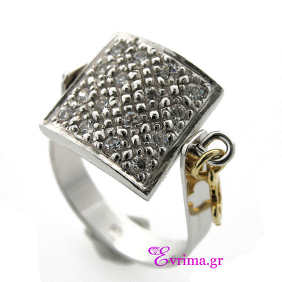 Handmade Sterling Silver Ring with Platinum Plating and Precious Stones (Zirconia). Product Code : [IJ-010060]