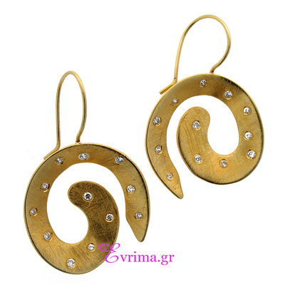 Handmade Sterling Silver Earrings with Gold Plating and Precious Stones (Zirconia). Product Code : [IJ-020031]