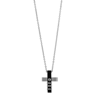Ανδρικός σταυρός Visetti AD-KD114 από ανοξείδωτο ατσάλι (stainless steel) με ασημί και μαύρη επιμετάλλωση