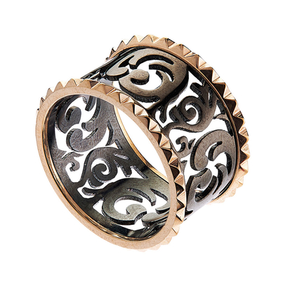 Oxette Stainless Steel Ring with Ion Plated Rose Gold and Black. [04X27-00228]