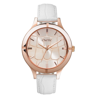 Oxette Watch with Rose Gold Stainless Steel frame and Leather Strap. [11X65-00153]