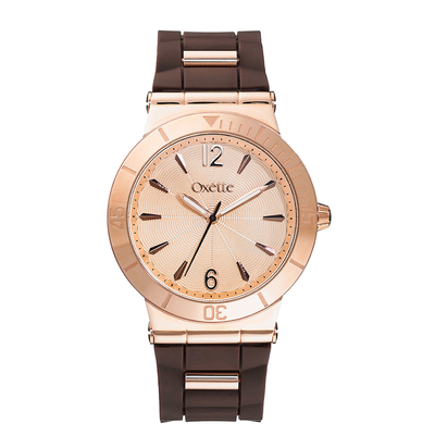 Oxette Watch with Rose Gold Stainless Steel frame and Rubber Strap. [11X75-00224]