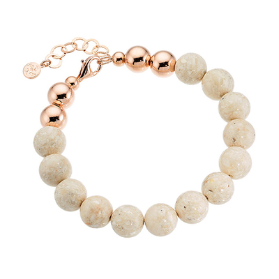 Oxette Sterling Silver Bracelet with Rose Gold Plating and Precious Stones (Agate). [02X05-01505]