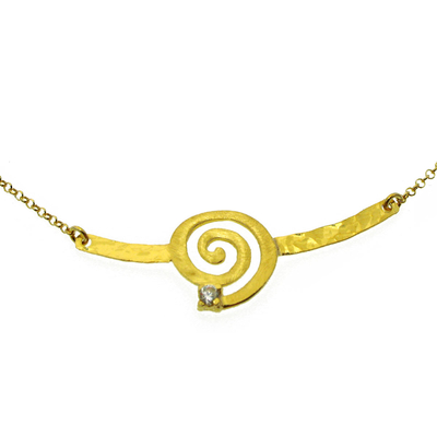 Handmade Sterling Silver Necklace with Gold Plating and Precious Stones (Zirconia). Product Code : [IJ-040005]