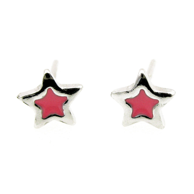 Handmade Sterling Silver Earrings (Star) with Platinum Plating and Precious Stones (Enamel). Product Code : [IJ-020160]