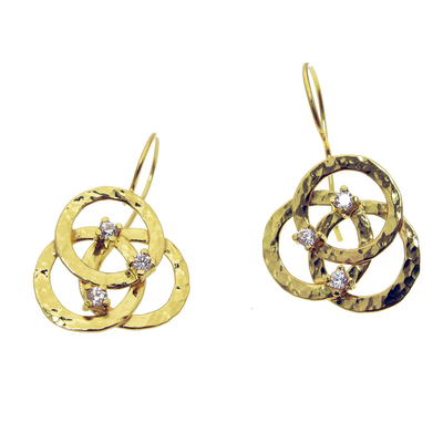 Handmade Sterling Silver Earrings with Gold Plating and Precious Stones (Zirconia). Product Code : [IJ-020216]
