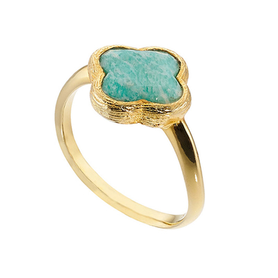 Oxette Sterling Silver Ring with Gold Plating and Precious Stones (Amazonite). [04X05-01147]