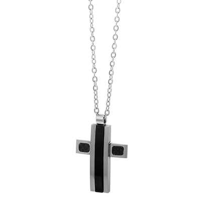 Visetti | Ανδρικός σταυρός Visetti από ανοξείδωτο ατσάλι, με μαύρη επιμετάλλωση (Ion Plated Black). [AD-KD136]