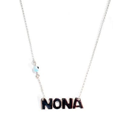 Handmade Sterling Silver Necklace (Godmother) with Platinum Plating and Precious Stones (Eye). Product Code : [IJ-Nona-Platinum]