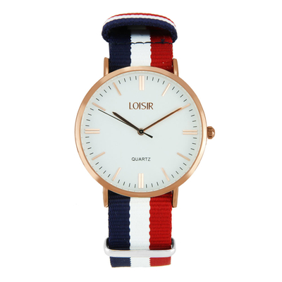 Loisir watch with Rose Gold stainless steel frame and nylon strap. [11L65-00071-24]