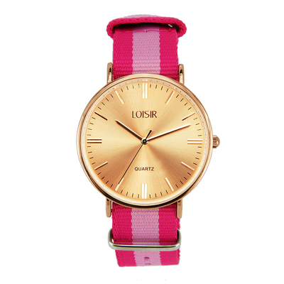 Loisir watch with Rose Gold stainless steel frame and nylon strap. [11L65-00083-27]