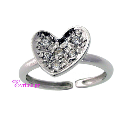 Handmade Ring (Heart) with Sterling Silver Platinum Plating and Precious Stones (Zirconia). Product Code : [IJ-010323]