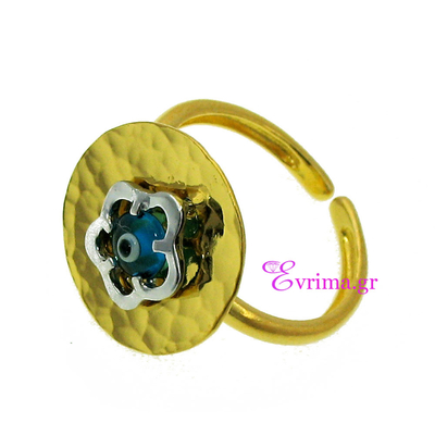 Handmade Ring (Flower) with Sterling Silver Gold Plating and Precious Stones (Eye). Product Code : [IJ-010326]