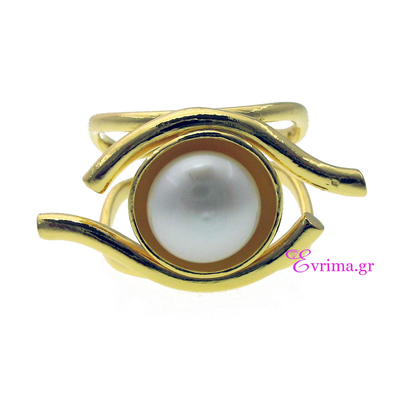 Handmade Ring (Eye) with Sterling Silver Gold Plating and Precious Stones (Pearls). Product Code : [IJ-010327]