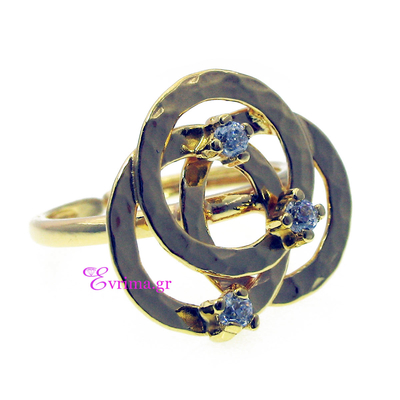 Handmade Ring (Circles) with Sterling Silver Gold Plating and Precious Stones (Zirconia). Product Code : [IJ-010332]