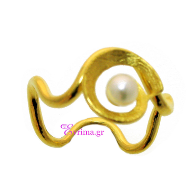 Handmade Ring (Wave) with Sterling Silver Gold Plating and Precious Stones (Pearls). Product Code : [IJ-010336]