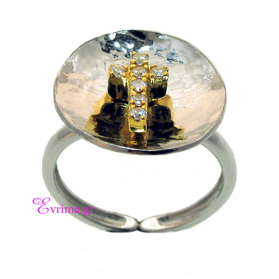 Handmade Ring (Cross) with Sterling Silver Platinum Plating and Precious Stones (Zirconia). Product Code : [IJ-010344]