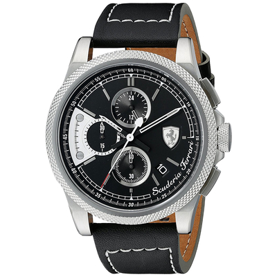Ferrari Watch with stainless steel and black leather strap 0830275