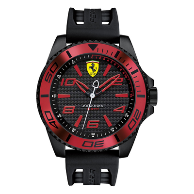 Ferrari Ρολόι από μαύρο ανοξείδωτο ατσάλι με μαύρο λουράκι από καουτσούκ 0830306