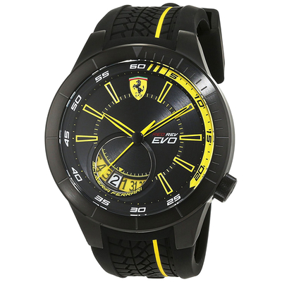 Ferrari Ρολόι από μαύρο ανοξείδωτο ατσάλι με μαύρο λουράκι από καουτσούκ 0830340