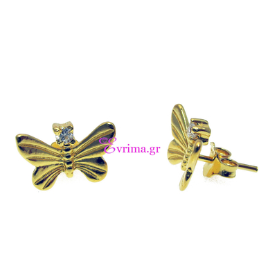 Handmade Earrings (Butterfly) with Sterling Silver Gold Plating and Precious Stones (Zirconia). Product Code : [IJ-020274]