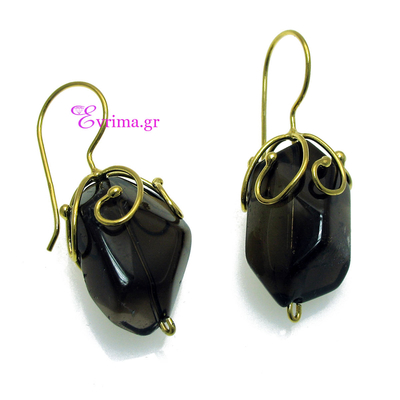 Handmade Earrings with Sterling Silver Gold Plating and Precious Stones (Agate). Product Code : [IJ-020276]