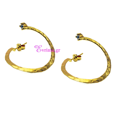 Handmade Earrings (Hoops) with Sterling Silver Gold Plating and Precious Stones (Zirconia). Product Code : [IJ-020285]