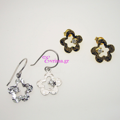 Handmade Earrings (Flower) with Sterling Silver Platinum/Gold Plating and Precious Stones (Zirconia). Product Code : [IJ-020298]